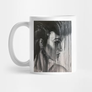 Fierce woman in a portrait pose of female power painted with drip style Mug